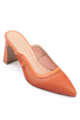 Capone Mid Heel Netted Close Toe Women Orange Sandals